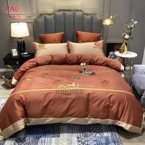 Brandied Melon Hermes Luxury Brand Bedding Sets POD Design