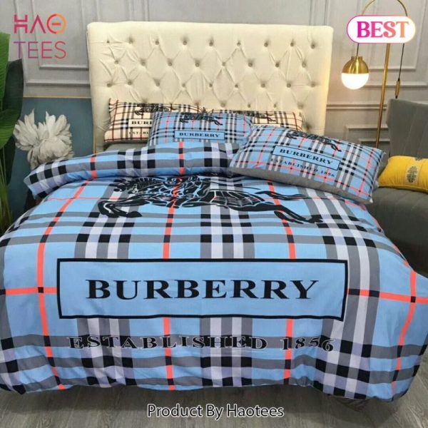 Burberry Blue Fashion New Bedding Set Quilt Sets Duvet Cover Luxury Brand Bedding Decor Bedroom Sets