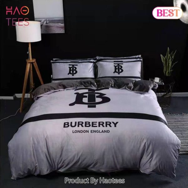 Burberry Grey Luxury Logo Fashion Brand Premium Bedding Set Home Decor