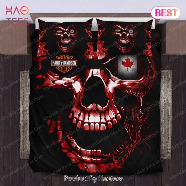 Buy Canadian Flag Skull Harley Davidson Bedding Sets Bed Sets