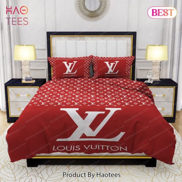 Buy Red Background And White Pattern Louis Vuitton Bedding Sets Bed Sets