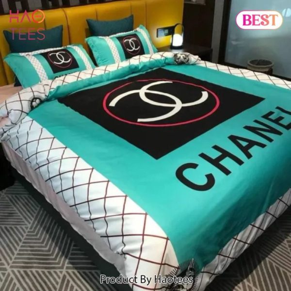 Chanel Logo Cyan Luxury Brand Bedding Set Duvet Cover Home Decor