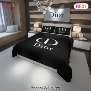 Christian Dior Logo Black Fashion Luxury Brand Premium Bedding Set Home Decor