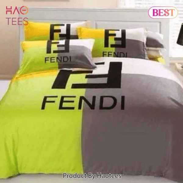 Fendi Green Brown Luxury Brand Premium Bedding Set Bedspread Duvet Cover Set Home Decor