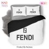 Fendi White Luxury Logo Fashion Brand Premium Bedding Set Home Decor