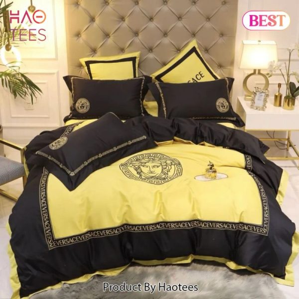 Gianni Versace Black Yellow Luxury Brand High-End Bedding Set Home Decor