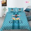 Gucci Bee Flowers Blue Luxury Fashion Brand Bedding Set Bedspread Duvet Cover Set