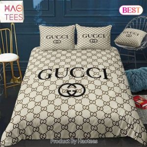 Gucci Beige Logo Luxury Brand Bedding Set Home Decor