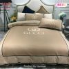 Gucci Beige Luxury Brand Bedding Set Bedspread Duvet Cover Set Home Decor