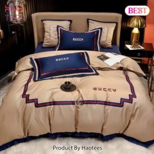 Gucci Beige Navy Luxury Brand Bedding Set Bedspread Duvet Cover Set Home Decor