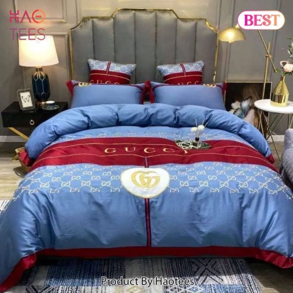 Gucci Blue Luxury Brand High-End Bedding Set Home Decor