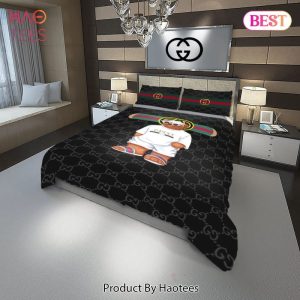 Gucci Cute Bear Fashion Logo Luxury Brand Premium Bedding Set Home Decor