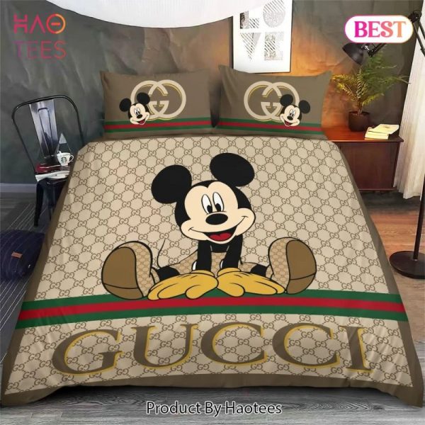 Gucci Disney Mickey Logo Luxury Brand Bedding Set Home Decor