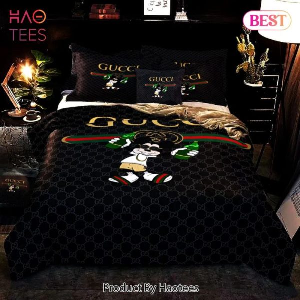 Gucci Mickey Drinking Fashion Logo Luxury Brand Premium Bedding Set Home Decor