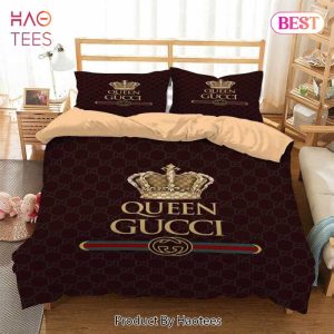 Gucci Queen Brown Fashion Logo Luxury Brand Premium Bedding Set Home Decor