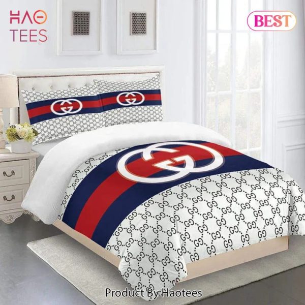 Gucci Red Blue White Fashion Logo Limited Luxury Brand Bedding Set Home Decor