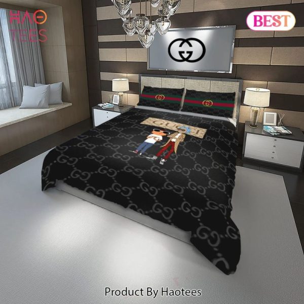 Gucci Rick and Morty Fashion Logo Luxury Brand Premium Bedding Set Home Decor