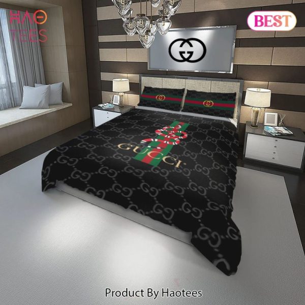 Gucci Snake Fashion Logo Luxury Brand Premium Bedding Set Home Decor