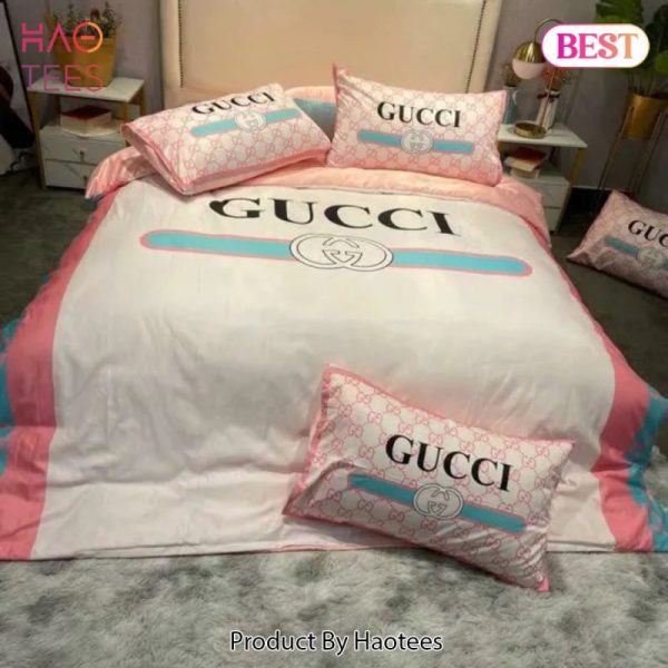 Gucci White Pink Luxury Brand Bedding Set Bedspread Duvet Cover Set Home Decor