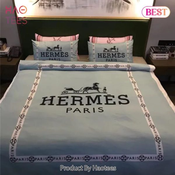 Hermes Light Blue Luxury Brand Premium Bedding Set Bedspread Duvet Cover Set Home Decor