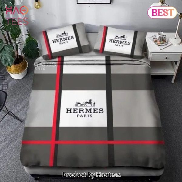 Hermes Paris Grey Luxury Brand Premium Bedding Set Bedspread Duvet Cover Set Home Decor