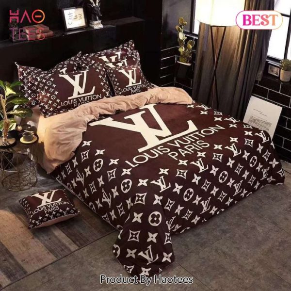 Louis Vuitton Brown White Logo Fashion Luxury Brand Bedding Set Home Decor