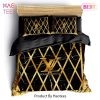 Louis Vuitton Golden Black Fashion Luxury Brand Fashion Bedding Set Bedspread Duvet Cover Set