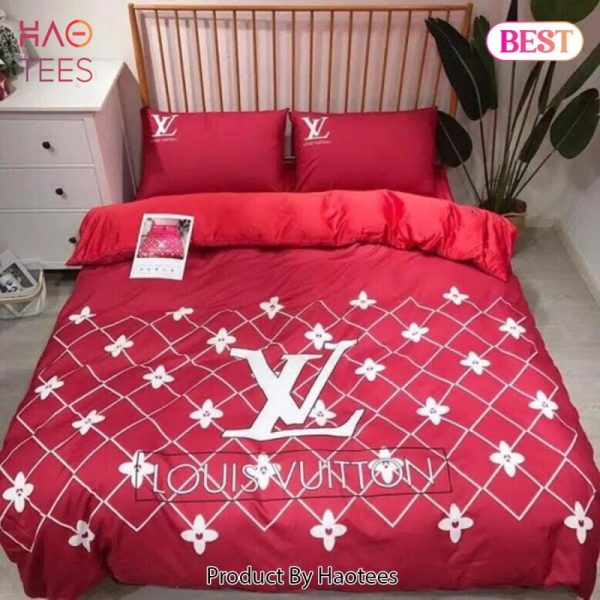 Louis Vuitton Pattern Red Luxury Brand Bedding Set Duvet Cover Home Decor