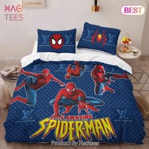 Louis Vuitton Spider Man Blue Logo Luxury Brand High-End Bedding Set LV Home Decor