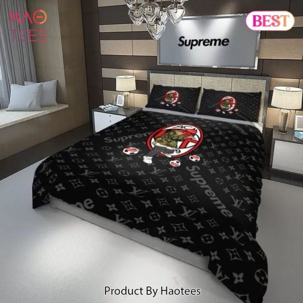 Louis Vuitton Supreme AC Milan FC Luxury Brand Bedding Set Duvet Cover Bedspread Home Decor