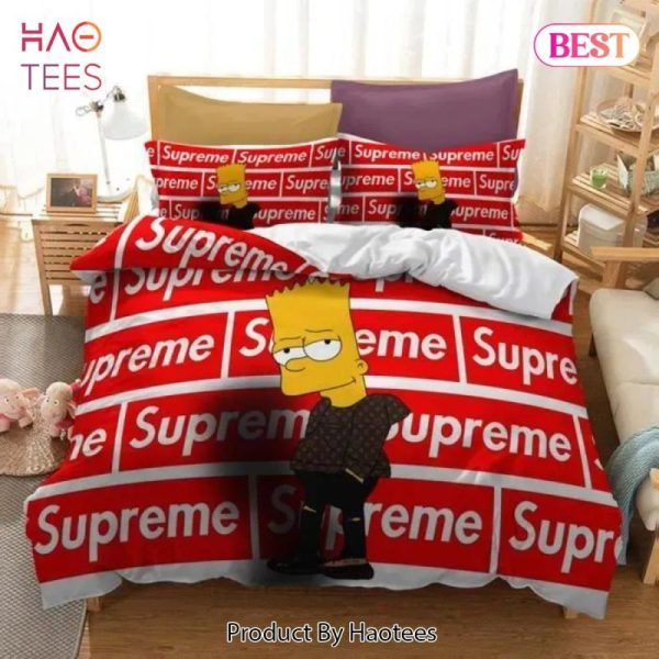 Louis Vuitton Supreme Bart Simpson Luxury Brand Bedding Set Duvet Cover Home Decor Special Gift