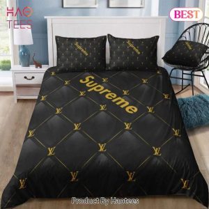 Louis Vuitton Supreme Black Luxury Brand Bedding Set Bedspread Duvet Cover Set Home Decor