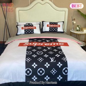 Louis Vuitton Supreme Black White Fashion Luxury Brand Bedding Set Home Decor