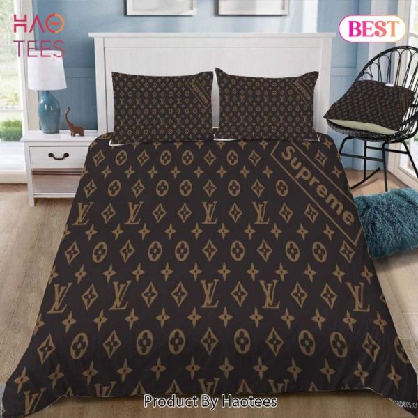 Louis Vuitton Supreme Brown Luxury Premium Bedding Set Home Decor