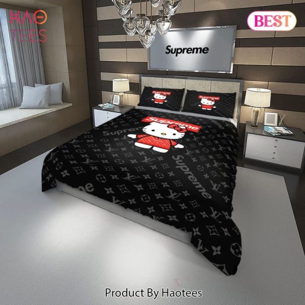 Louis Vuitton Supreme Hello Kitty Luxury Brand High-End Bedding Set LV Home Decor