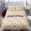 Louis Vuitton Supreme Light Yellow Luxury Brand Logo Premium Bedding Set Home Decor