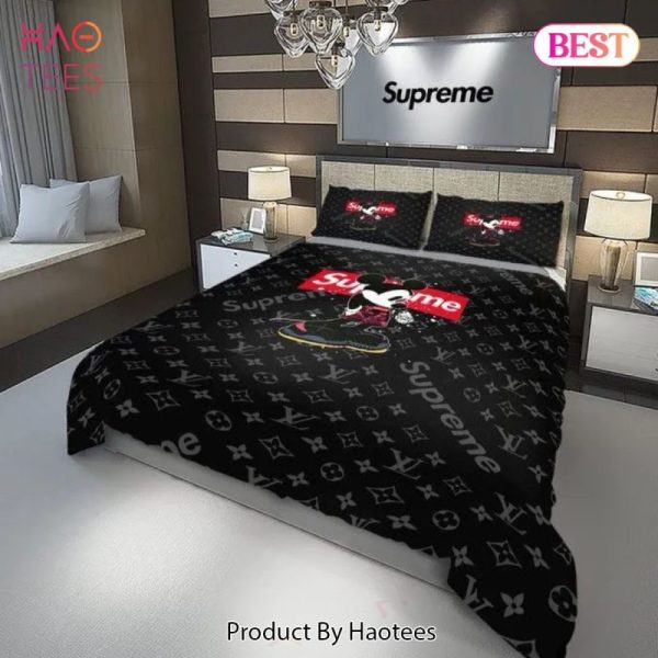 Louis Vuitton Supreme Mickey Mouse Disney Luxury Brand High-End Bedding Set LV Home Decor