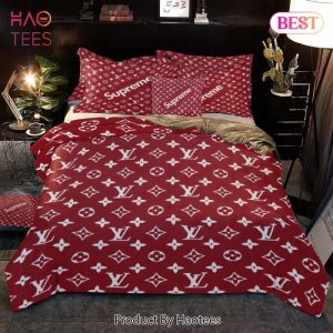 Louis Vuitton Supreme Red Fashion Logo Luxury Brand Premium Bedding Set Home Decor