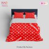 Louis Vuitton Supreme Red Logo Fashion Luxury Brand Bedding Set Home Decor