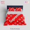 Louis Vuitton Supreme Red Logo Fashion Luxury Brand Premium Bedding Set Home Decor