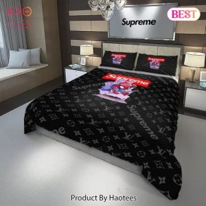 Louis Vuitton Supreme Spider Man Black Luxury Brand Bedding Set Duvet Cover Home Decor Special Gift