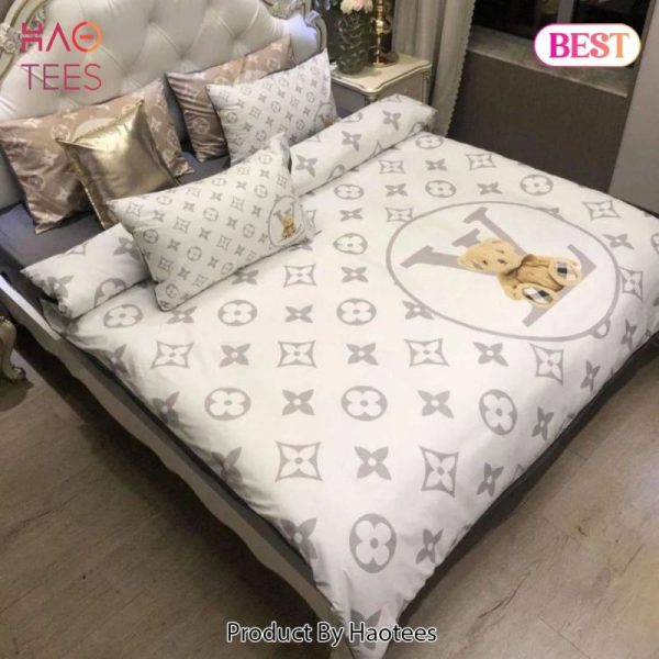 Louis Vuitton Teddy Bear White Luxury Brand Bedding Set Duvet Cover Home Decor