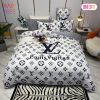 Louis Vuitton White Black Logo Brand Bedding Set Bedspread Duvet Cover Set Home Decor Ver2