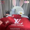 Louis Vuitton White Logo Red Luxury Brand Premium Bedding Set Duvet Cover Home Decor