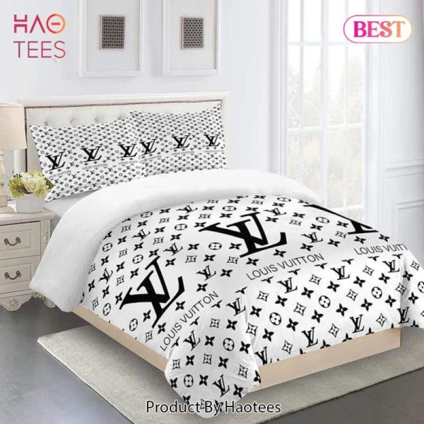 Louis Vuitton White Luxury Brand Limited Premium Fashion Bedding Set Home Decor