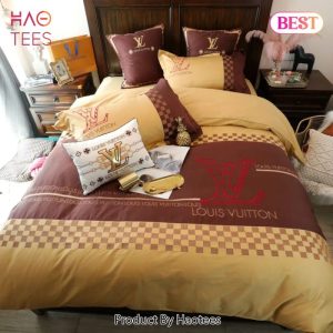 Louis Vuitton Yellow Brown Luxury Brand Premium Bedding Set Duvet Cover Home Decor