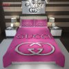 Pink Italian Luxury Brand Inspired 3D Customized Bedding Sets