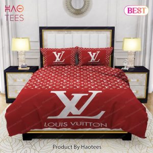 Red Background And White Pattern Louis Vuitton Bedding Sets Bed Sets