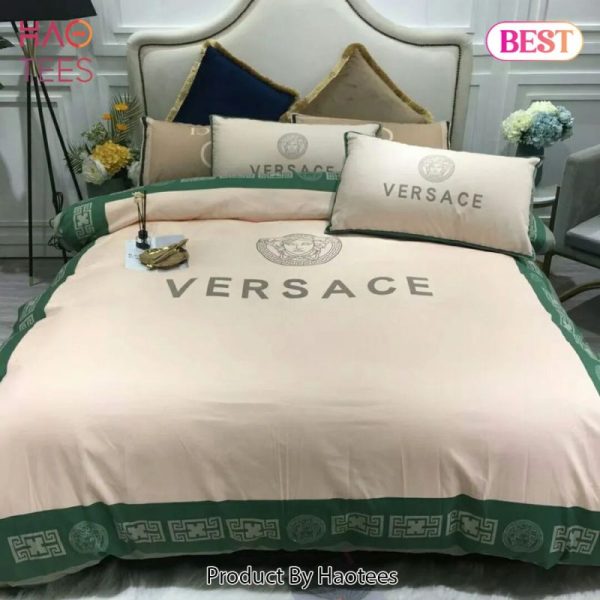 Versace Beige Green Luxury Brand Premium Bedding Set Bedspread Duvet Cover Set Home Decor