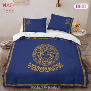 Versace Blue Luxury Brand Logo High-End Bedding Set LV Home Decor